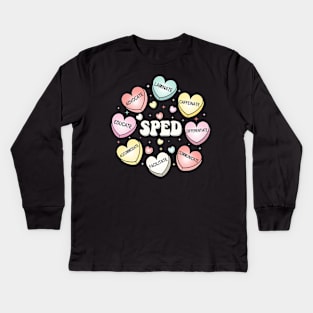 SPED Special Education Teacher Valentines Day Hearts Candy Kids Long Sleeve T-Shirt